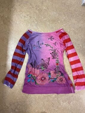 Custo Barcelona Purple and Pink Ombre Top with Black Accent